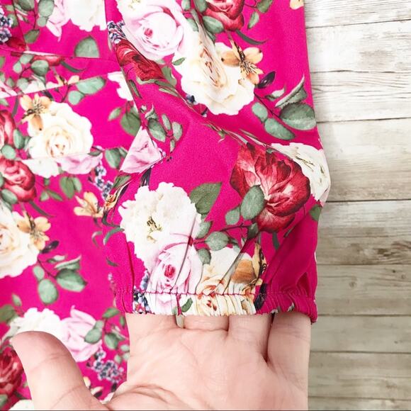 Valencia & Vine Floral Wrap Blouse Pink Puff Sleeve Preppy Twee Romantic Size M - Picture 4 of 12